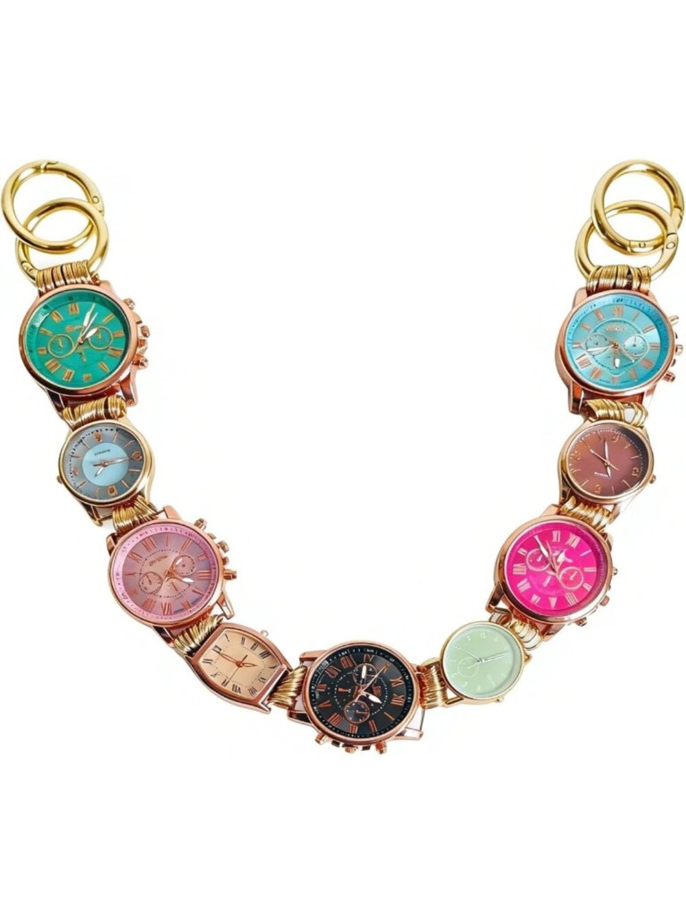 Colorful Vintage Keychain & Watch Set - Linked Chain Purse Charms for Handbags